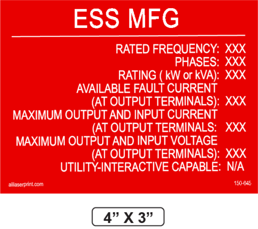 #150-645 ESS MFG PV Label